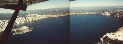 Flying over Crater Lake National Park